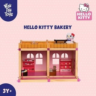 Hello Kitty Bakery Playset, Build & Play Wooden Bakery Doll House with Accessories, Display Rack, Desserts & Hello Kitty Figure, Pretend Play Set for Kids, Ideal Gift for Girls, Ages 3+