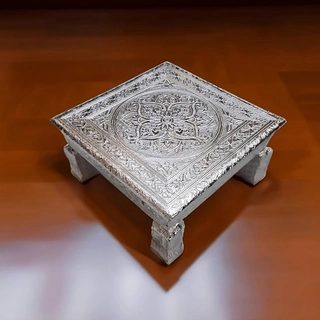 Wooden Silver Puja Peeta(8X8)