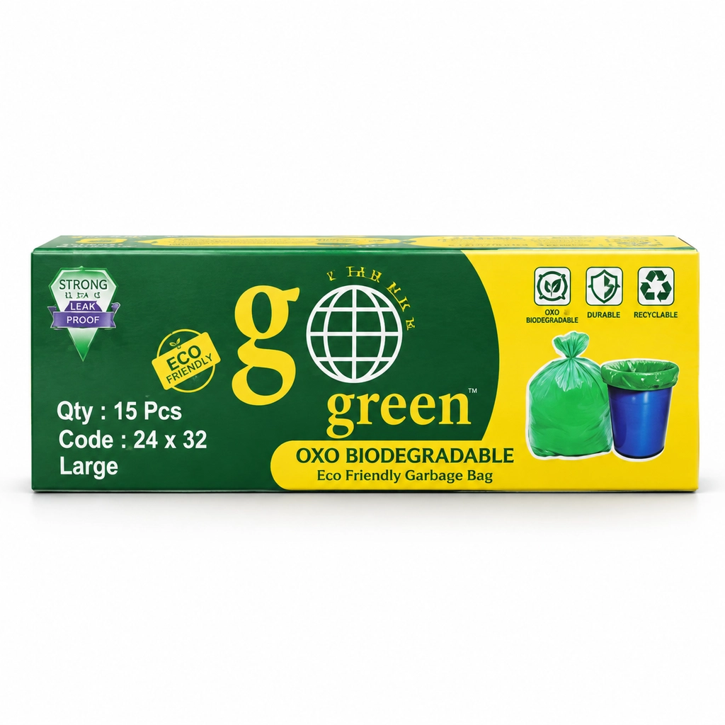 Go Green Garbage Bag Green{24X32}15Pc