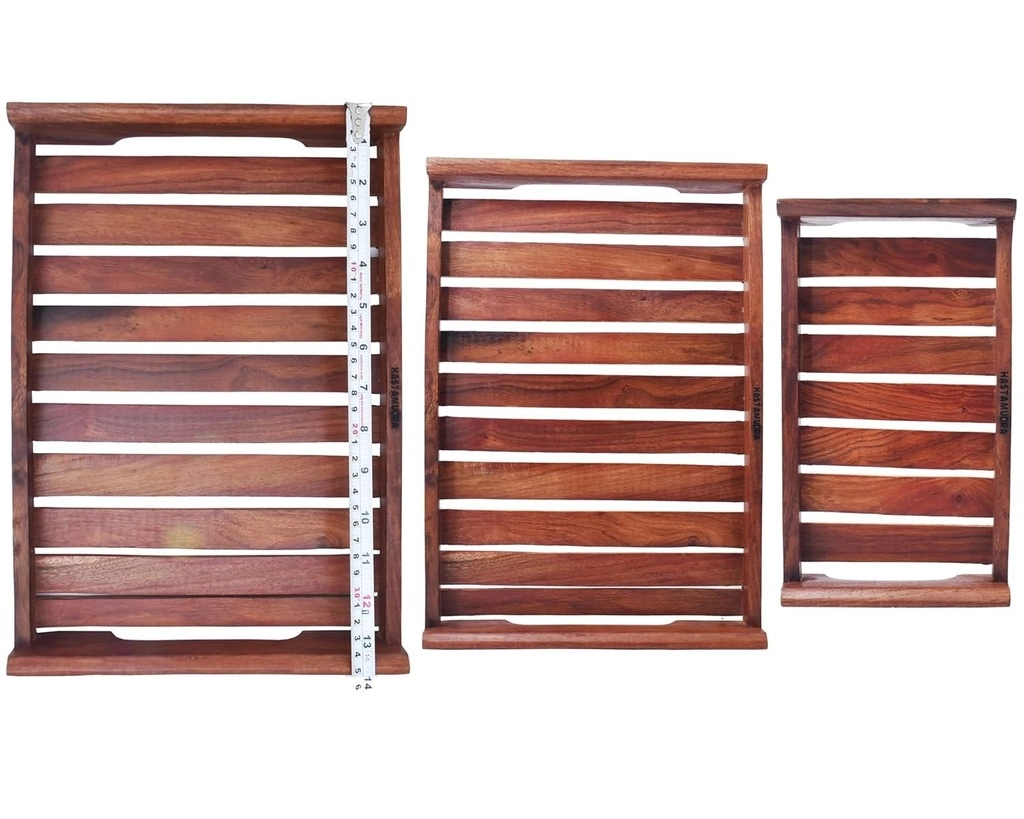 Set Of 3 Sheesham Wood Serving Trays
