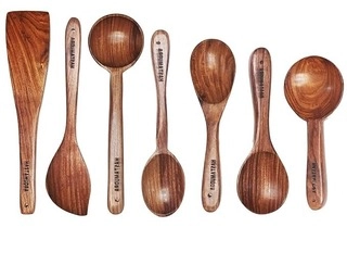 7 Piece Versatile Wooden Spoon Set For Cooking & Serving