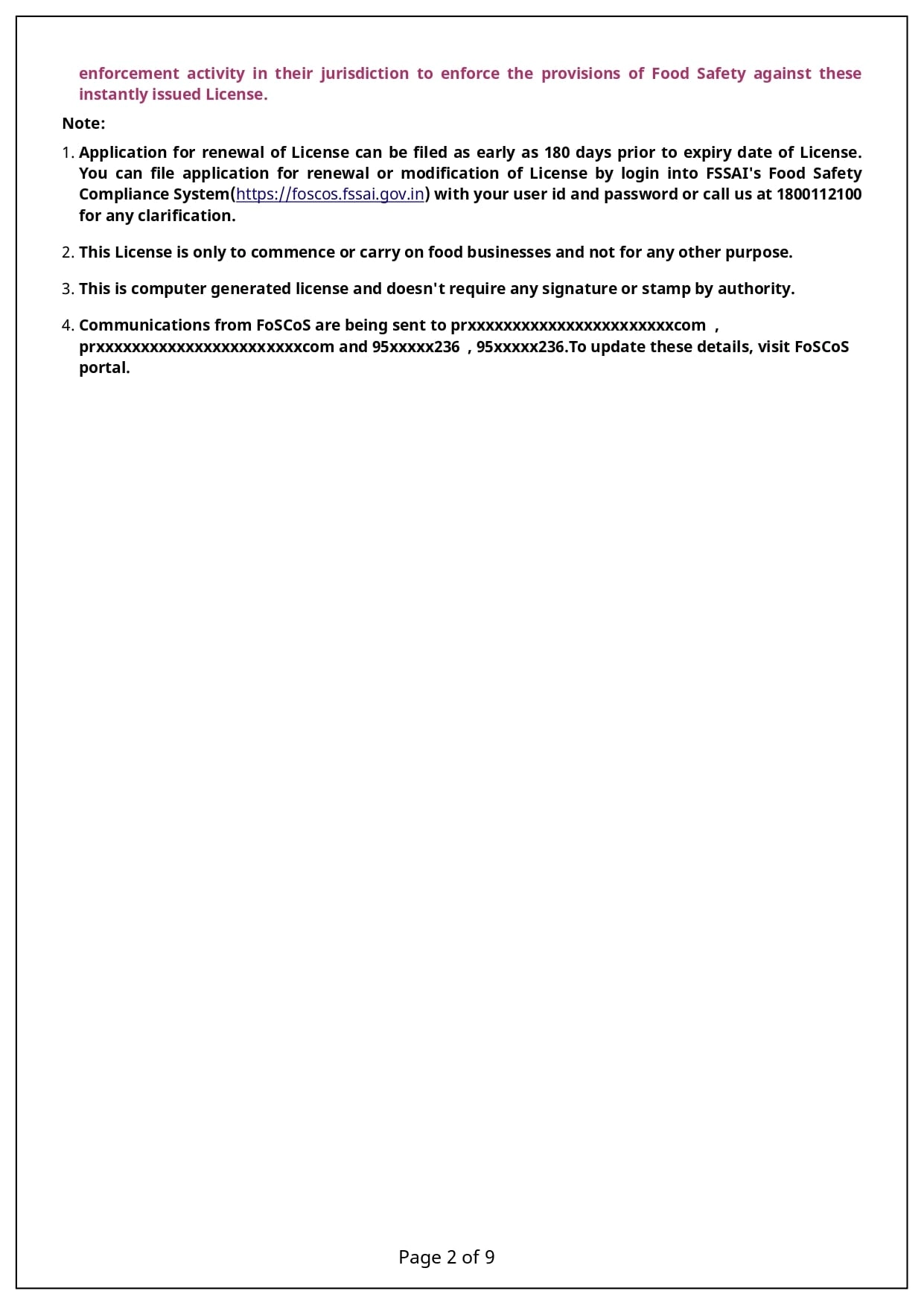 FSSAI Licence page 2