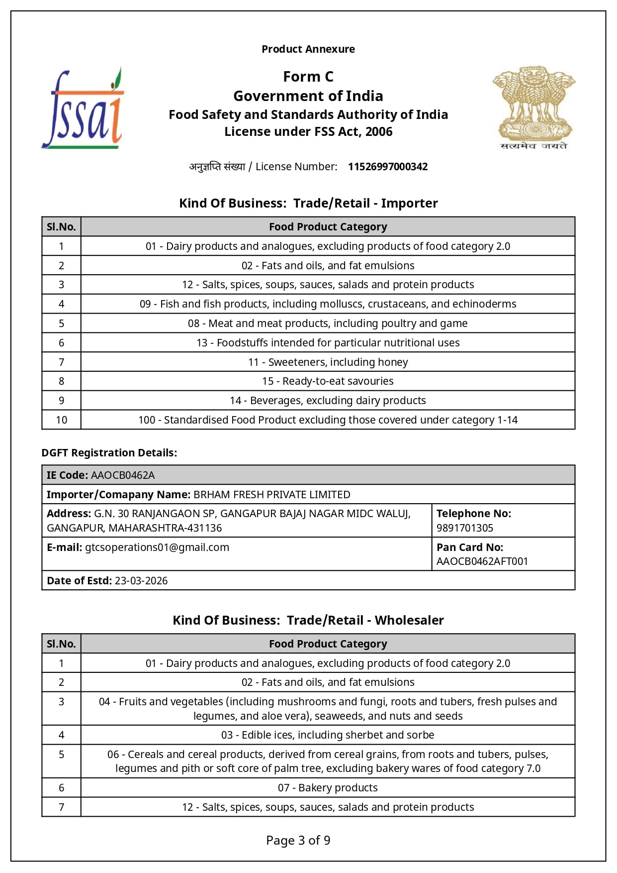 FSSAI Licence page 3