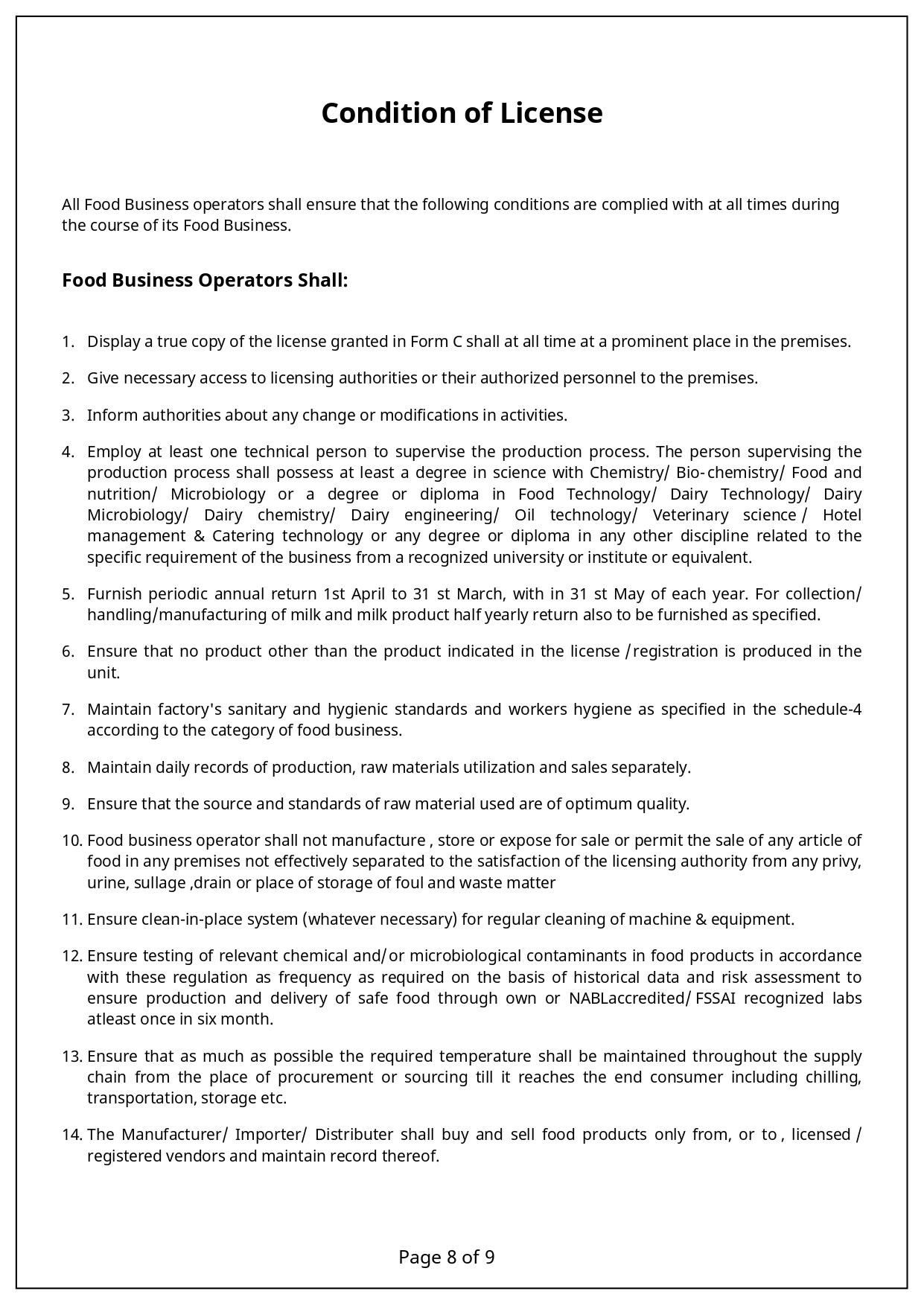 FSSAI Licence page 8