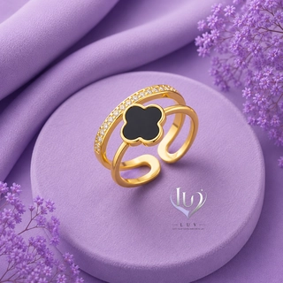 Onyx Clover Ring