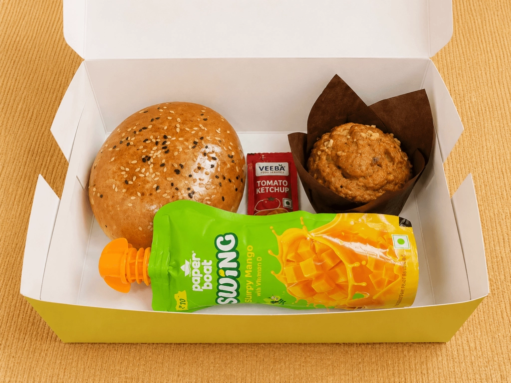 Burger,Banana Walnut Muffin, Paperboat juice Combo