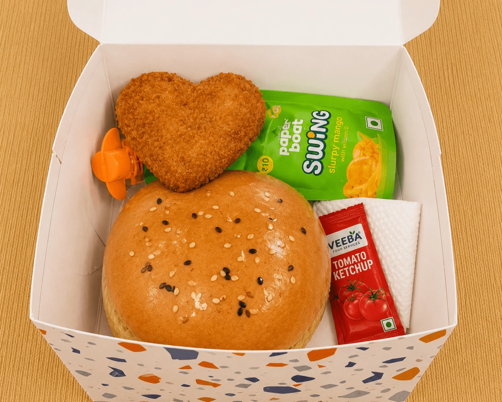 Burger,Veg Cutlet, Paperboat juice