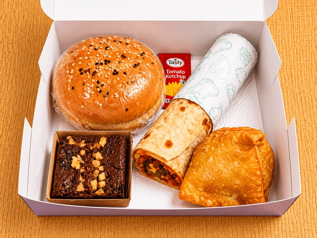 Burger,Masala Corn Samosa Combo