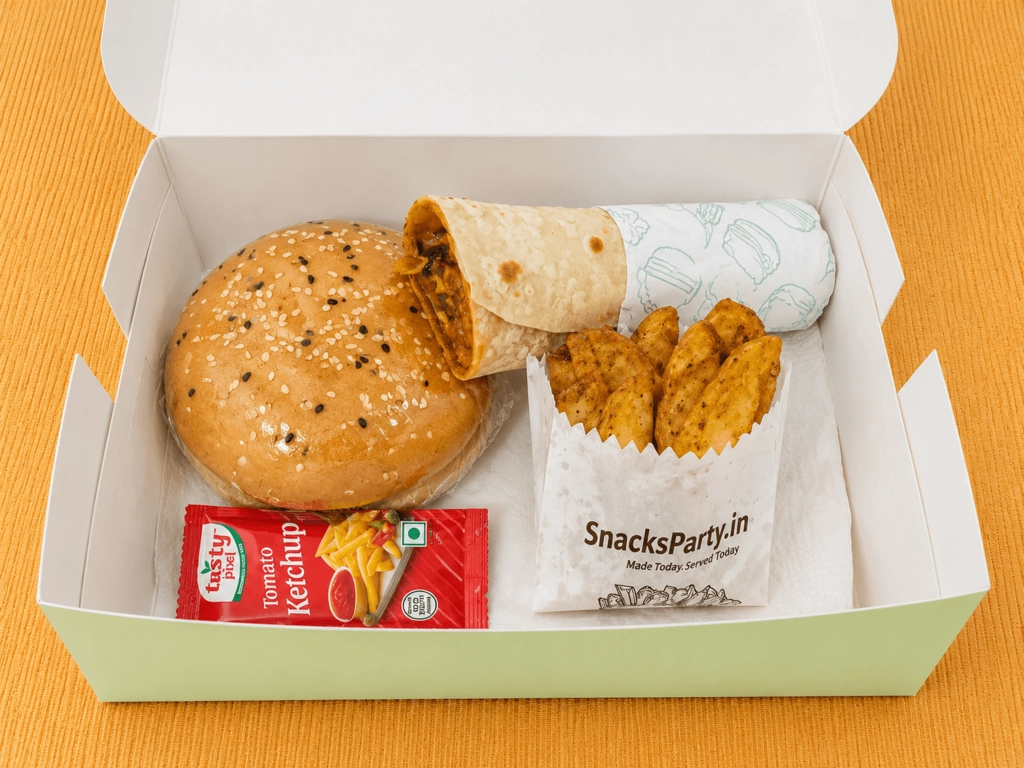 Burger,Veg Kathi Roll,Wedges Combo