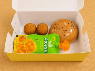 Burger,Cheese Corn Balls, Paperboat juice