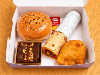 Burger,Masala Corn Samosa Combo