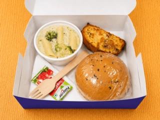 Burger,Pasta, Garlic Bread Combo