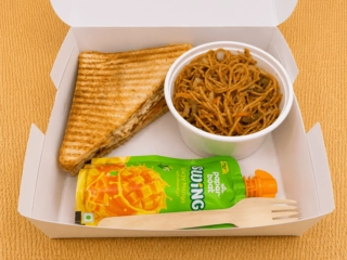 Veg Chowmine,Veg Grilled Cheese Sandwich, Paperboat juice