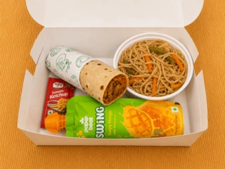 Veg Kathi Roll ,Veg Chowmine, Paperboat Mango