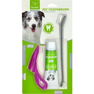 Nunbell Oral Dental Kit-3 in 1 Finger Brush Long Brush and Mint Toothpaste-