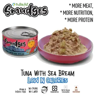 Smudges Cat Adult Canned Food in Soft Jelly Tin 80gm (Pack of 6 cans) - Tuna with Sea Bream