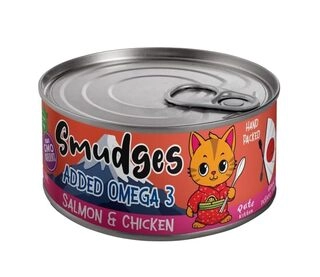 Smudges Cat Adult Canned Food in Soft Jelly Tin 80gm (Pack of 6 cans) - Salmon & Chicken