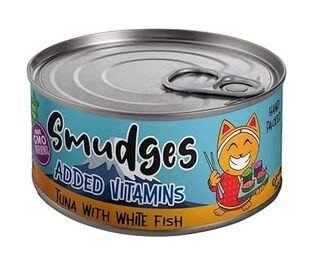 Smudges Cat Adult Canned Food in Gravy Tin 80gm (Pack of 6 cans) - Tuna with White Fish